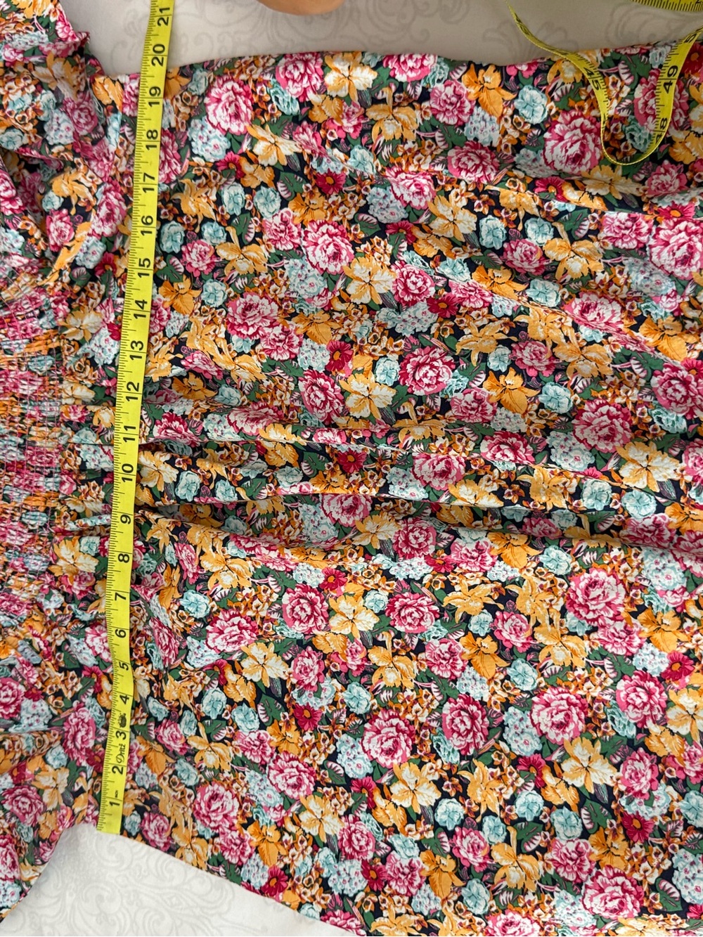 Anthropologie Maeve Off-the-Shoulder Smocked Floral Flounced Mini Dress Large - Picture 8 of 13